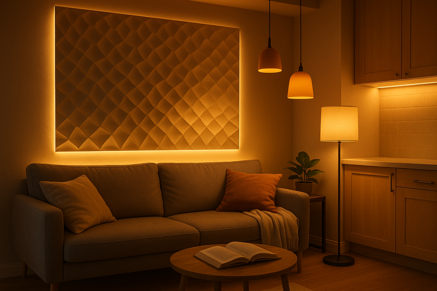 Una imagen en la que se aprecie mi nicho: iluminación acogedora, funcional, leds, decoración, paneles 3D, ambientación,confort,relax, bienestar, hogar práctico...